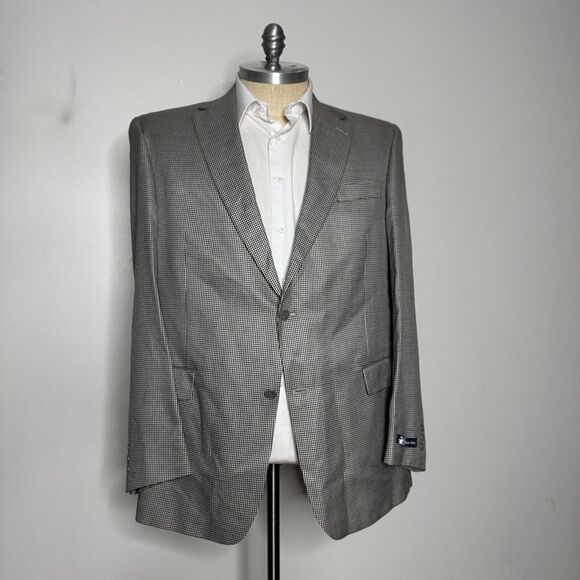 Hart Schaffner & Marx 48L Blazer Sport Coat Mens Gray Houndstooth‎ Check Wool - Picture 1 of 11